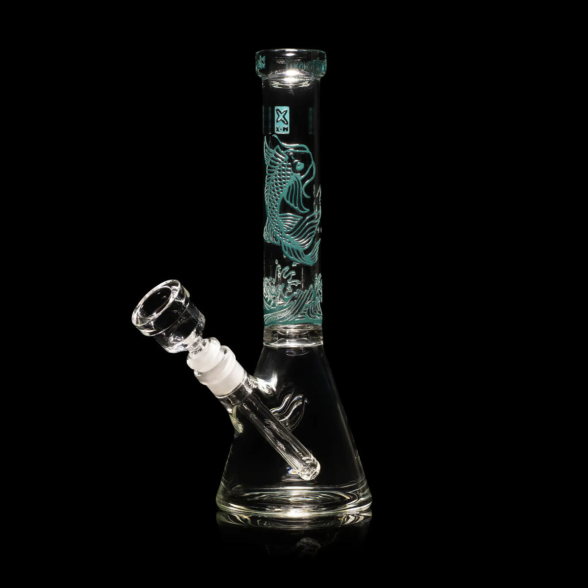 Bong de vidrio tipo beaker de 10" con diseño de carpa koi