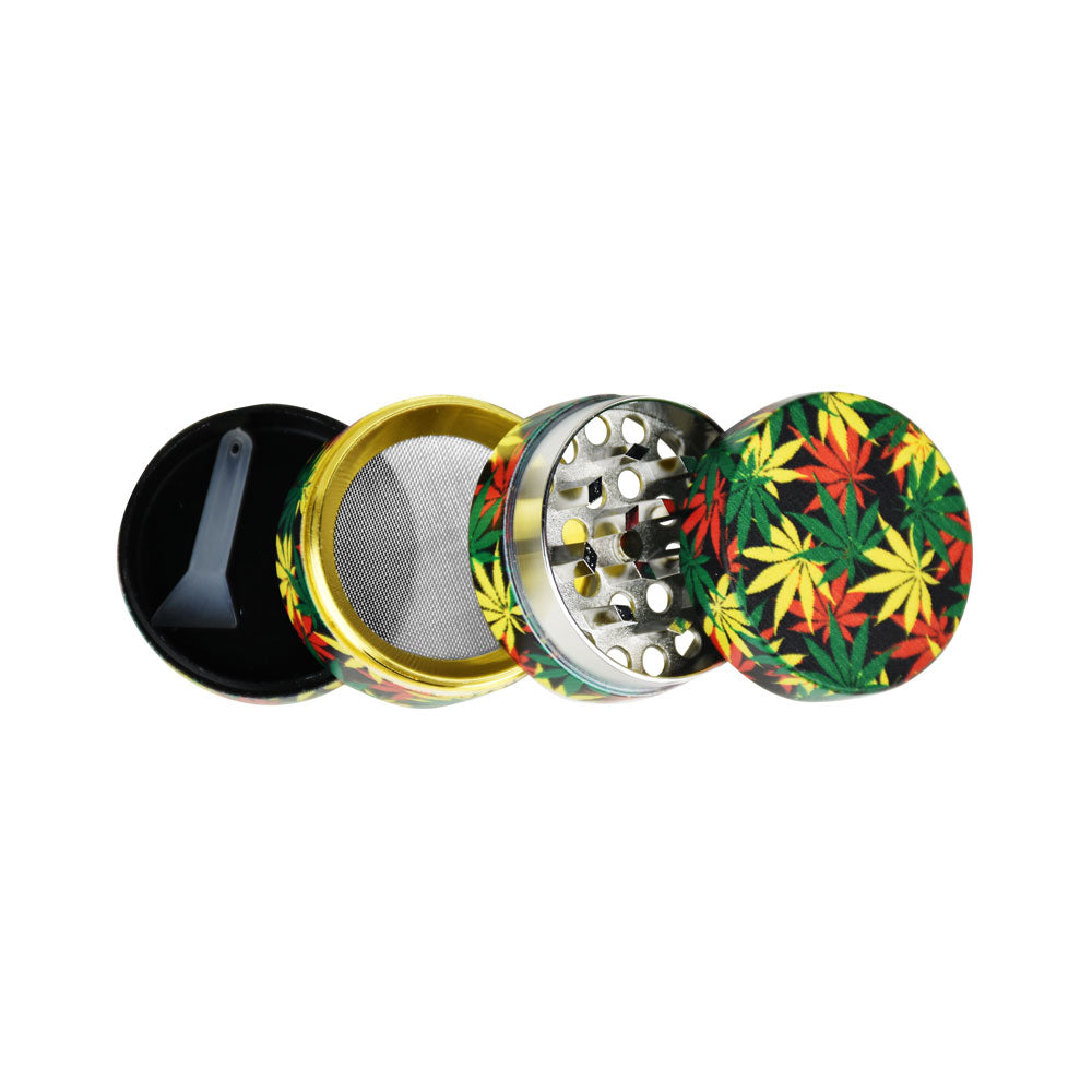 12PC DISP - Rasta Hemp Leaves Grinder - 4pc/1.5"/Assorted
