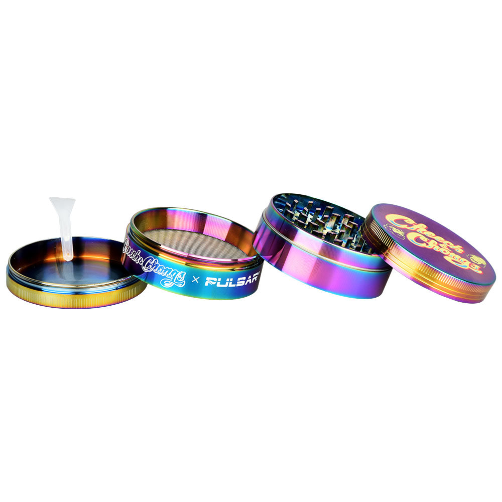 6PC DISPLAY - Cheech & Chong's x Pulsar Metal Grinder - Rainbow / 4pc / 2.5"