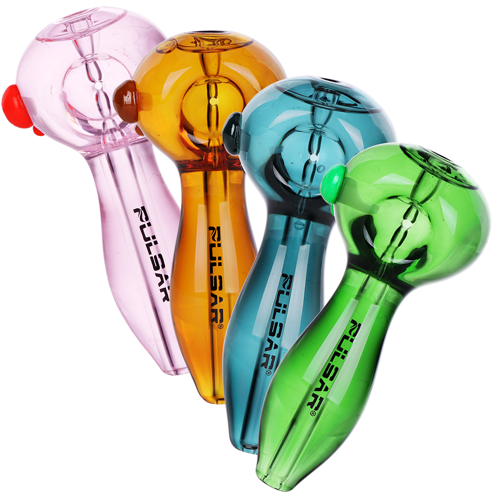 4CT BUNDLE - Pulsar Glycerin Prism Spoon Pipe - 4.8" / Amber, Green, Pink, Teal