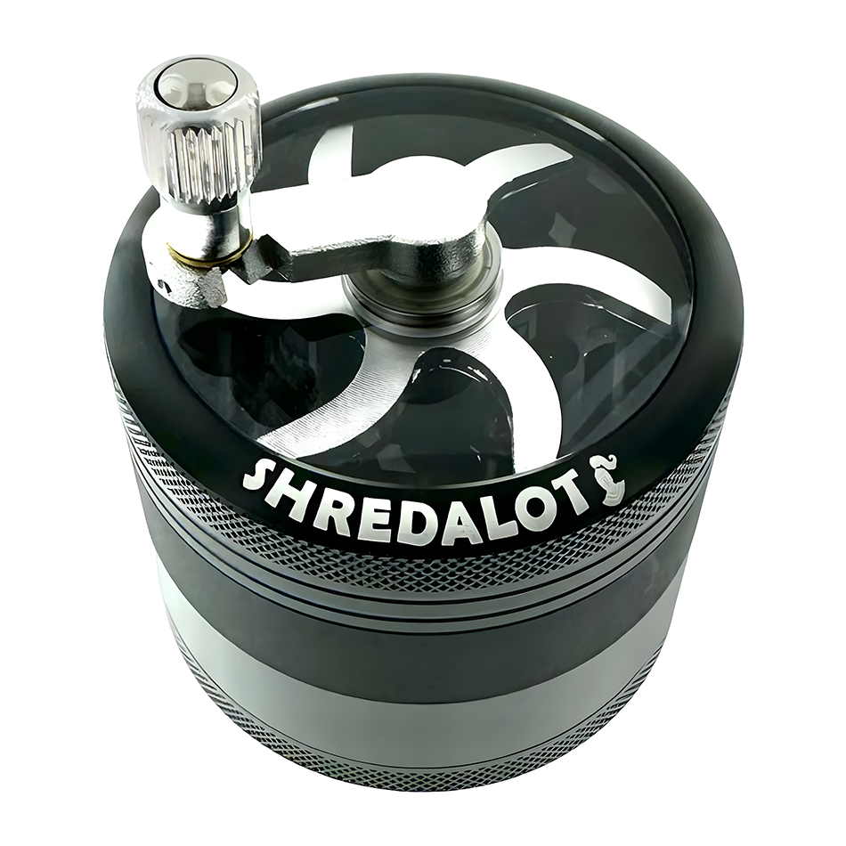 AFM Sir Shredalot Crank Top 4-Piece Metal Herb Grinder – 63 mm Aluminum Grinder
