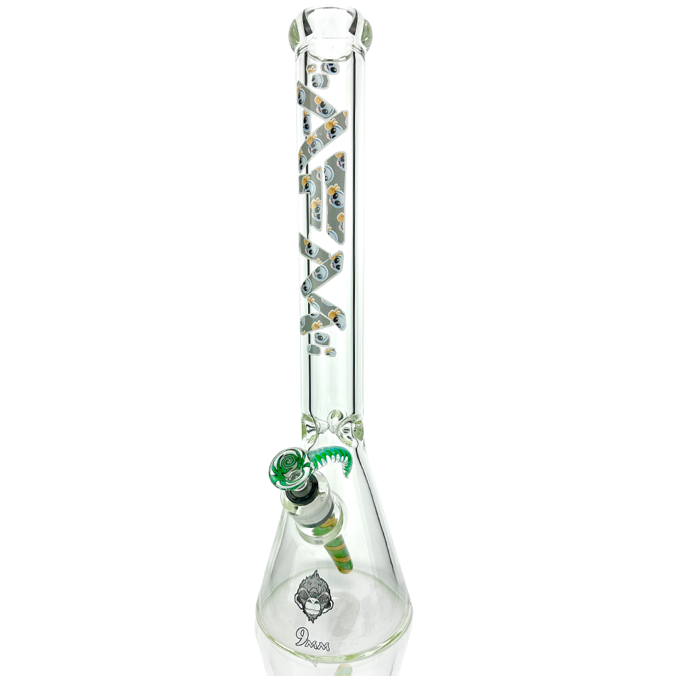 18" AFM Peace From Space Clear 9mm Glass Beaker Bong Bundle