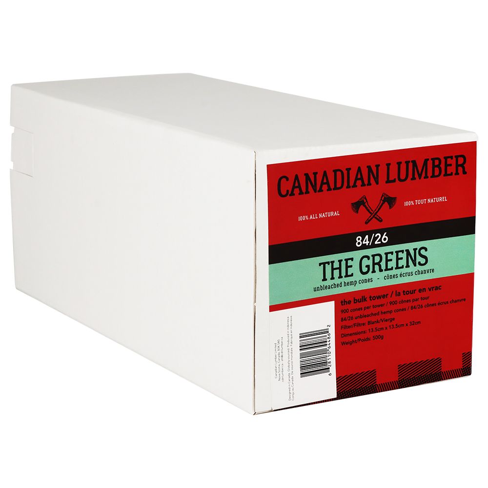 900CT 散裝盒 - Canadian Lumber 未漂白純大麻紙捲 - 84/26 尺寸 / The Greens