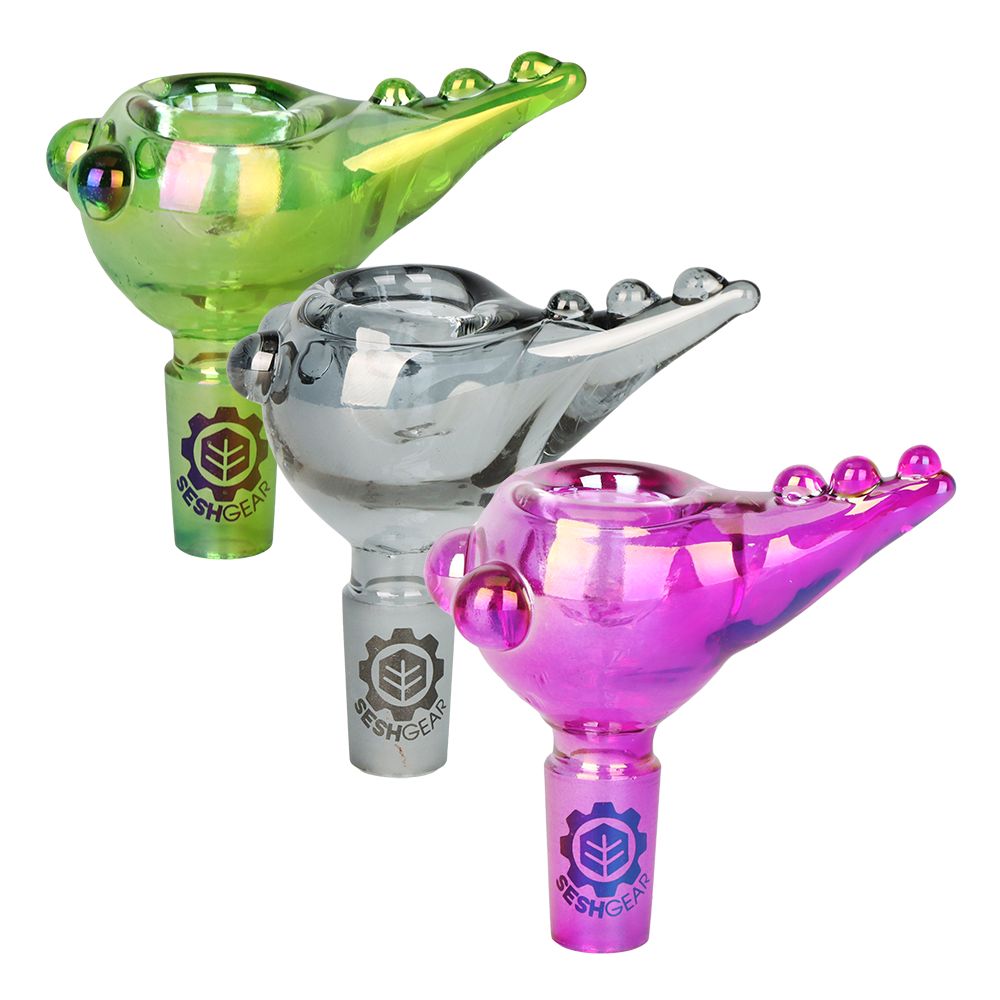 9CT DISPLAY - SeshGear Chromatic Pushed Bowl w Pulled Handle - 14mm M / Assorted Colors
