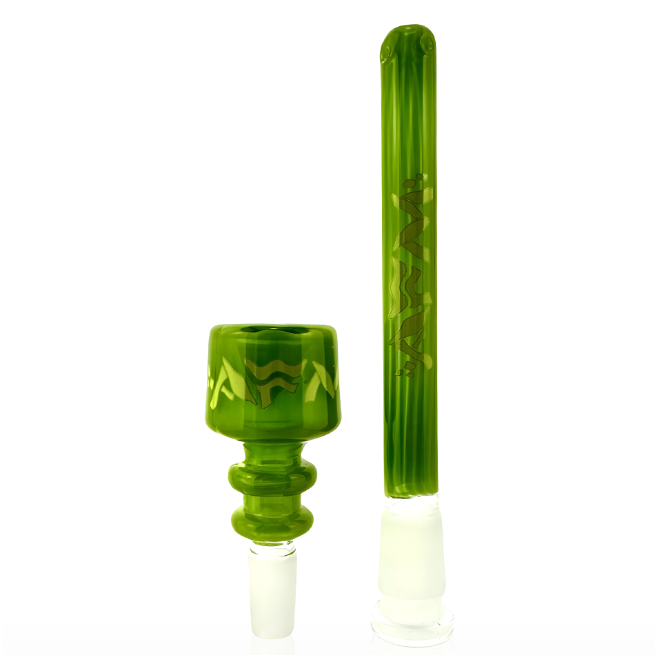 18" Wavy Bent Neck 7mm Colored Lip Glass Beaker Bong Bundle