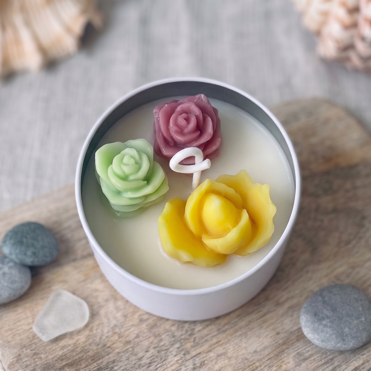 三色玫瑰花多肉蠟燭
