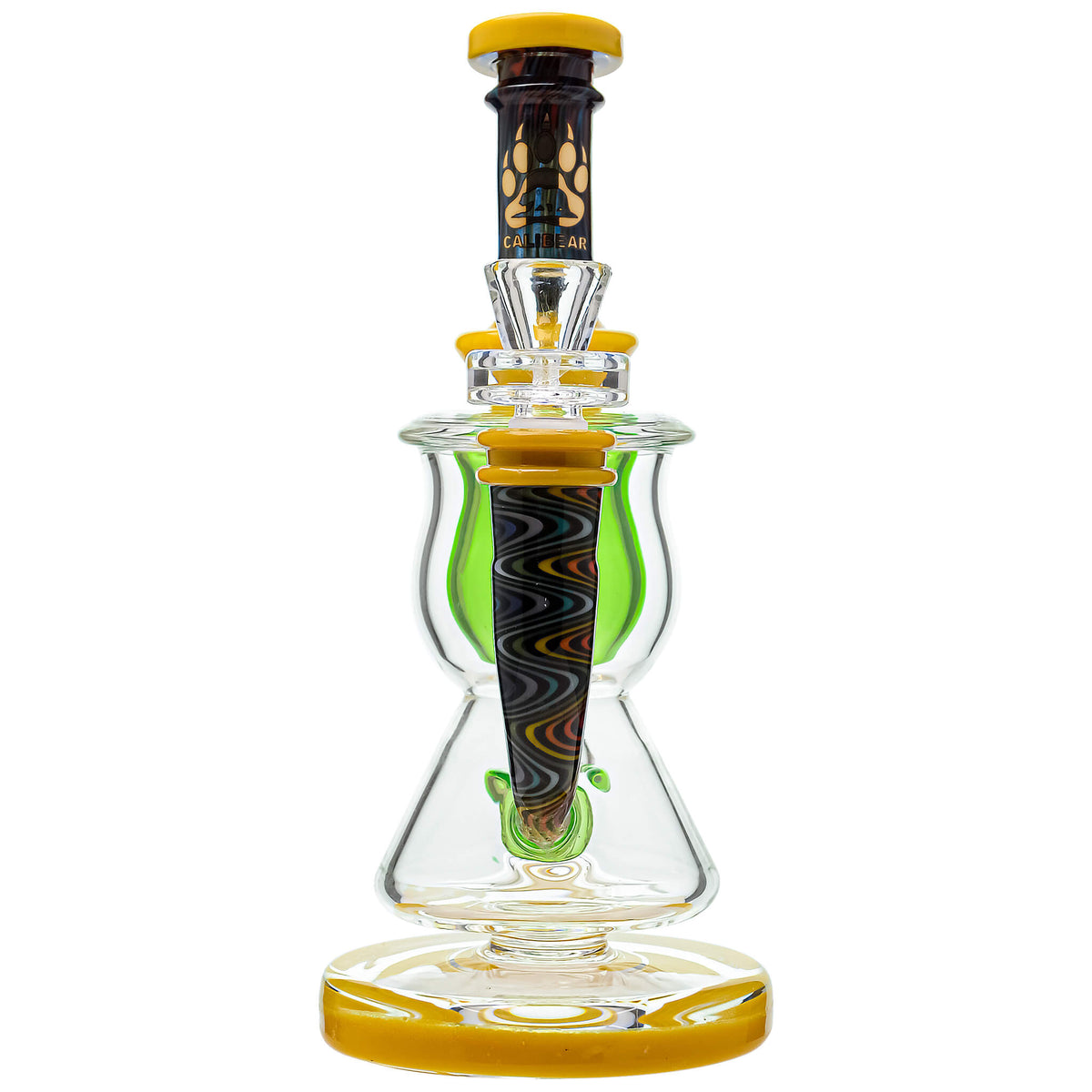 Calibear Wigwag Curvy Torus Incycler Dab Rig – 8" Handcrafted Borosilicate Glass Rig with Torus Chamber & Color Wig Wag Accents