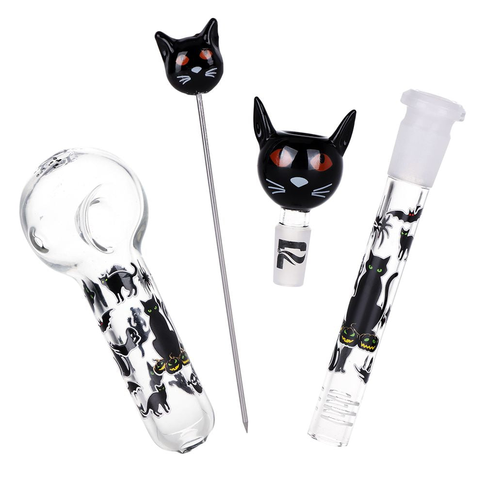 Pulsar Superstitious Kitty 夜光玻璃草本煙斗組合 - 9.75 英寸 / 14 毫米接口