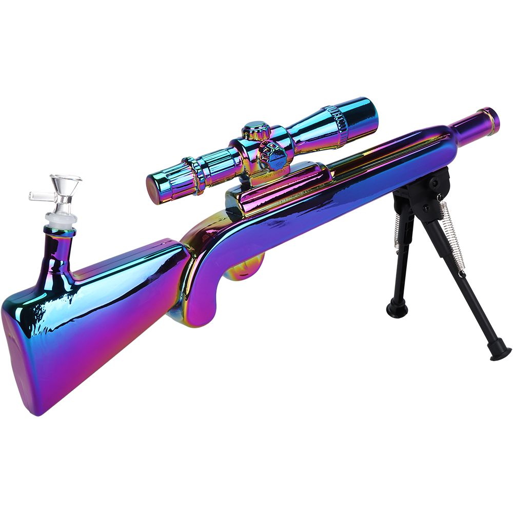 SeshGear Sniper Rifle 電鍍玻璃水煙壺(附底座)- 19.75 英寸 / 14mm 母頭 / 透明、煙灰色、彩虹色