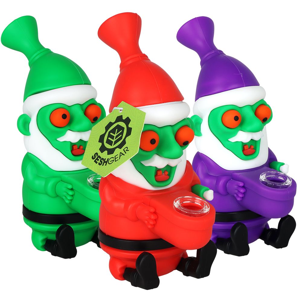 3CT BUNDLE - SeshGear Trippy Santa Silicone/Glass Water Pipe - 5.75" / Assorted Colors