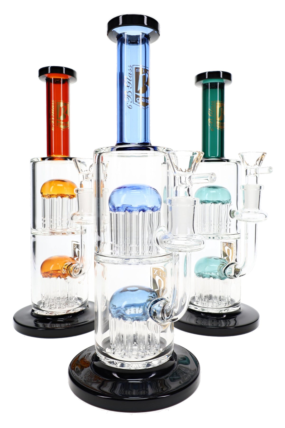 6B Glass Double Tree Perc Bong – 10.5″ – Assorted Colors