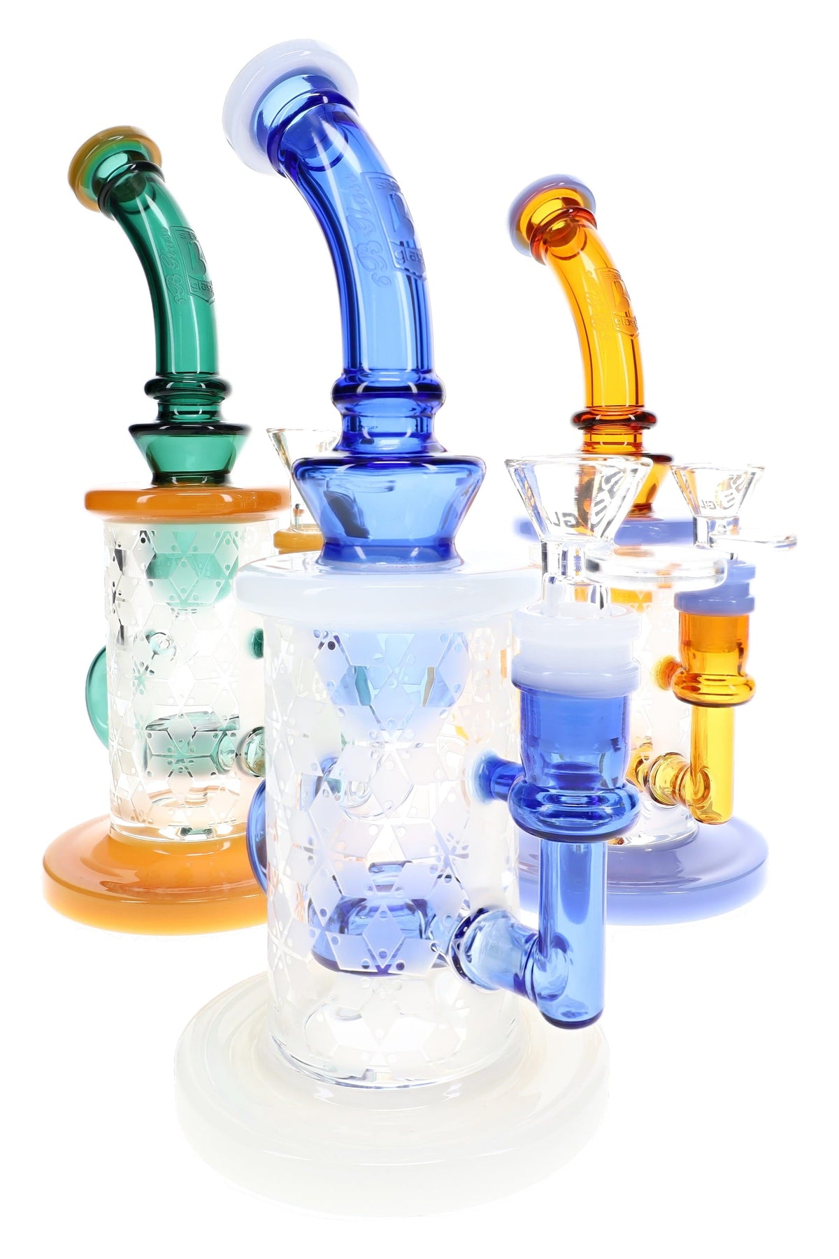 6B Glass Frosted Snowflake Recycler Bong – 9″ – Assorted Colors