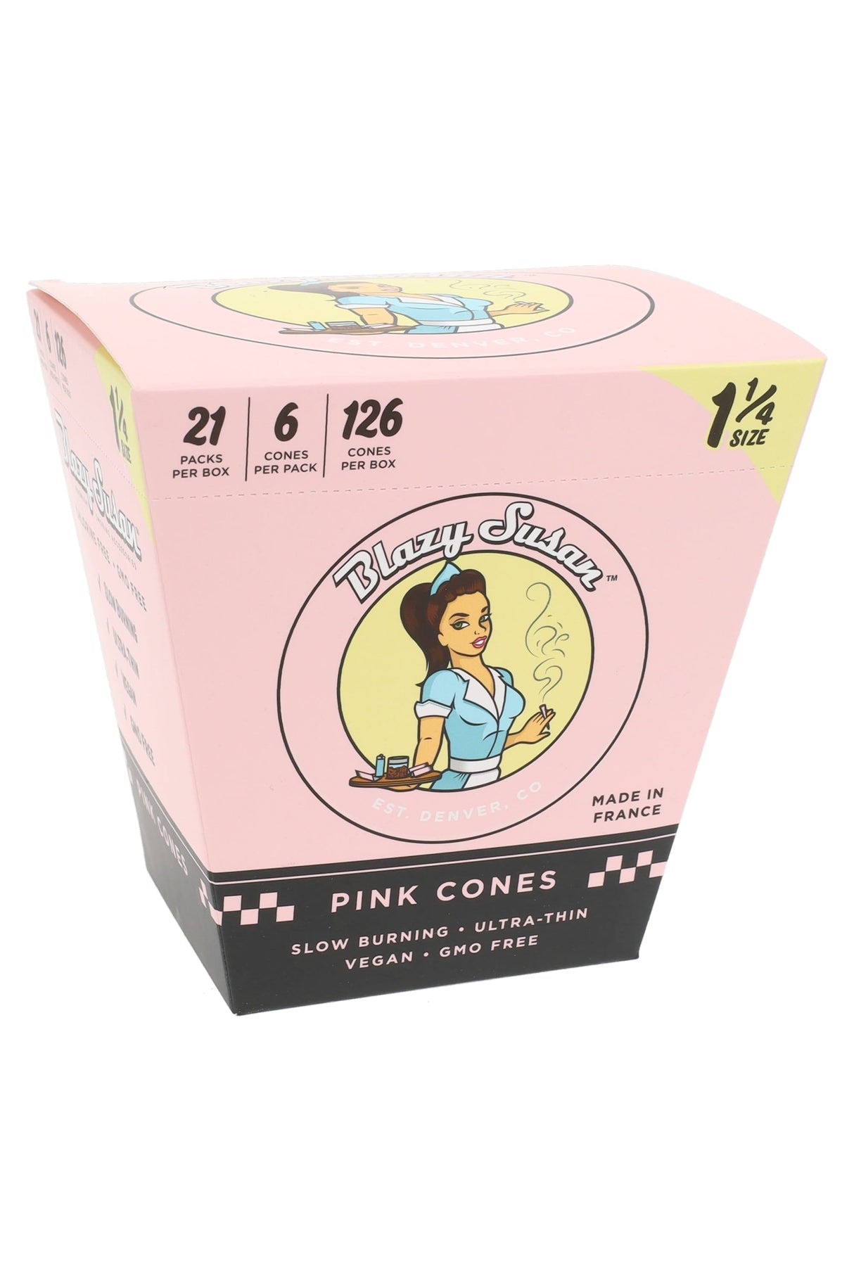 Blazy Susan 1¼ Pre-Rolled Cones Display – Pink or Purple – 21 Packs