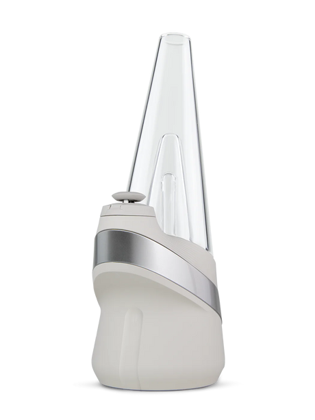 Cloud-colored Puffco New Peak with its clear glass top and chamber, shown as one electronic-rig example.