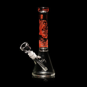Bong de vidrio tipo beaker de 10" con diseño de carpa koi