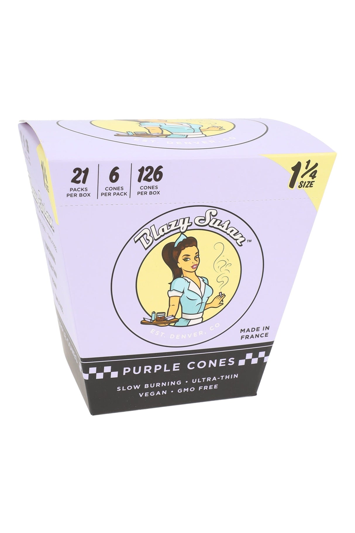 Blazy Susan 1¼ Pre-Rolled Cones Display – Pink or Purple – 21 Packs