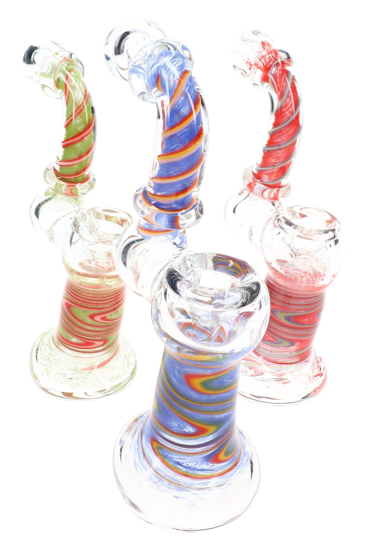 Rasta Swirl Striped Frit Sherlock Bubbler “Rasta Curl” – 6″ – Assorted Colors