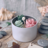 胭脂粉與藍綠色玫瑰花造型仙人掌蠟燭