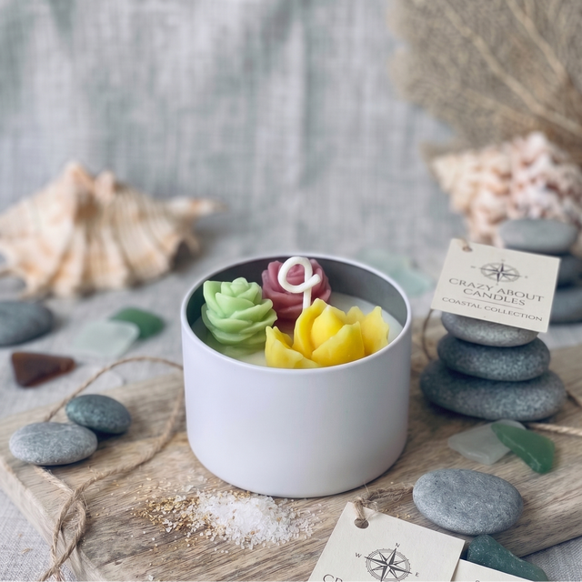 三色玫瑰花多肉蠟燭