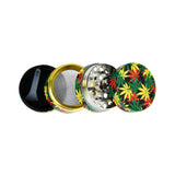 12PC DISP - Rasta Hemp Leaves Grinder - 4pc/1.5"/Assorted