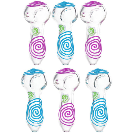 PAQUETE DE 6 UDS. - Pipa de cristal tipo cuchara SeshGear Glowing Squiggles - 4" / Colores variados