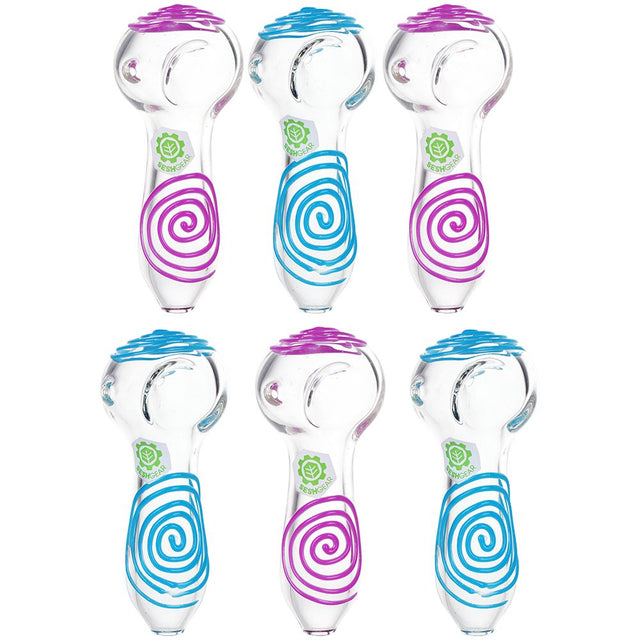 6CT BUNDLE - SeshGear Glowing Squiggles Glass Spoon Pipe - 4" / Assorted Colors