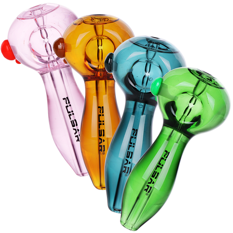4CT BUNDLE - Pulsar Glycerin Prism Spoon Pipe - 4.8" / Amber, Green, Pink, Teal