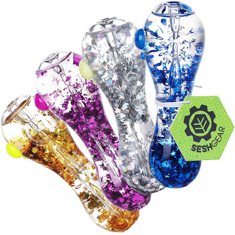 PACK DE 4 UDS. - Pipa de cuchara SeshGear con glicerina y purpurina - 5" / Azul, Transparente, Naranja, Morado