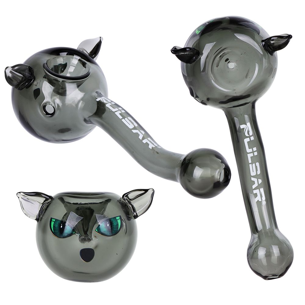 3CT BUNDLE - Pulsar Black Cat Glass Hand Pipe - 5"