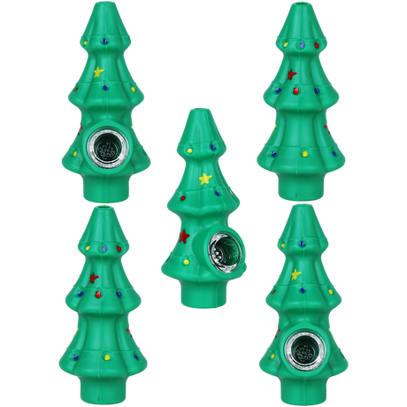 PAQUETE DE 5 UDS. - Pipa de mano de silicona de árbol de Navidad - 4.9"