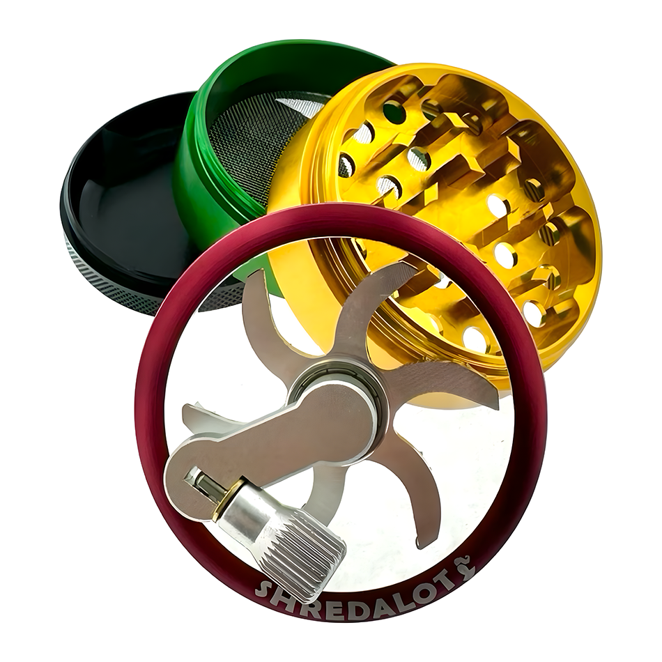 AFM Sir Shredalot Crank Top 4-Piece Metal Herb Grinder – 63 mm Aluminum Grinder