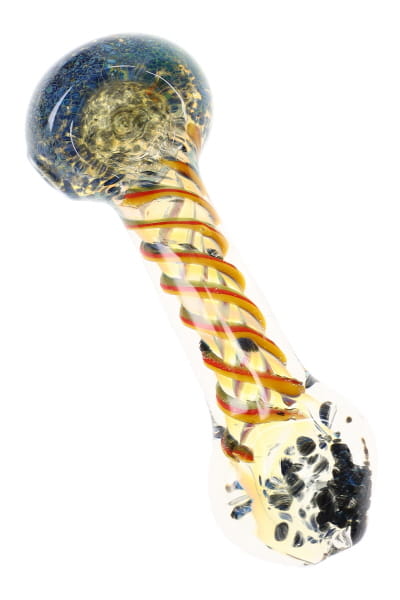 Pipa de vidrio tipo cuchara con humo de plata y fritado Rasta "Rasta Ribbon" – 4½″ – Colores surtidos