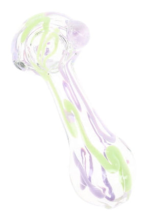 Clear Neon Squiggle Glass Spoon Pipe “Candy Scribble” – 4″ – Assorted Colors
