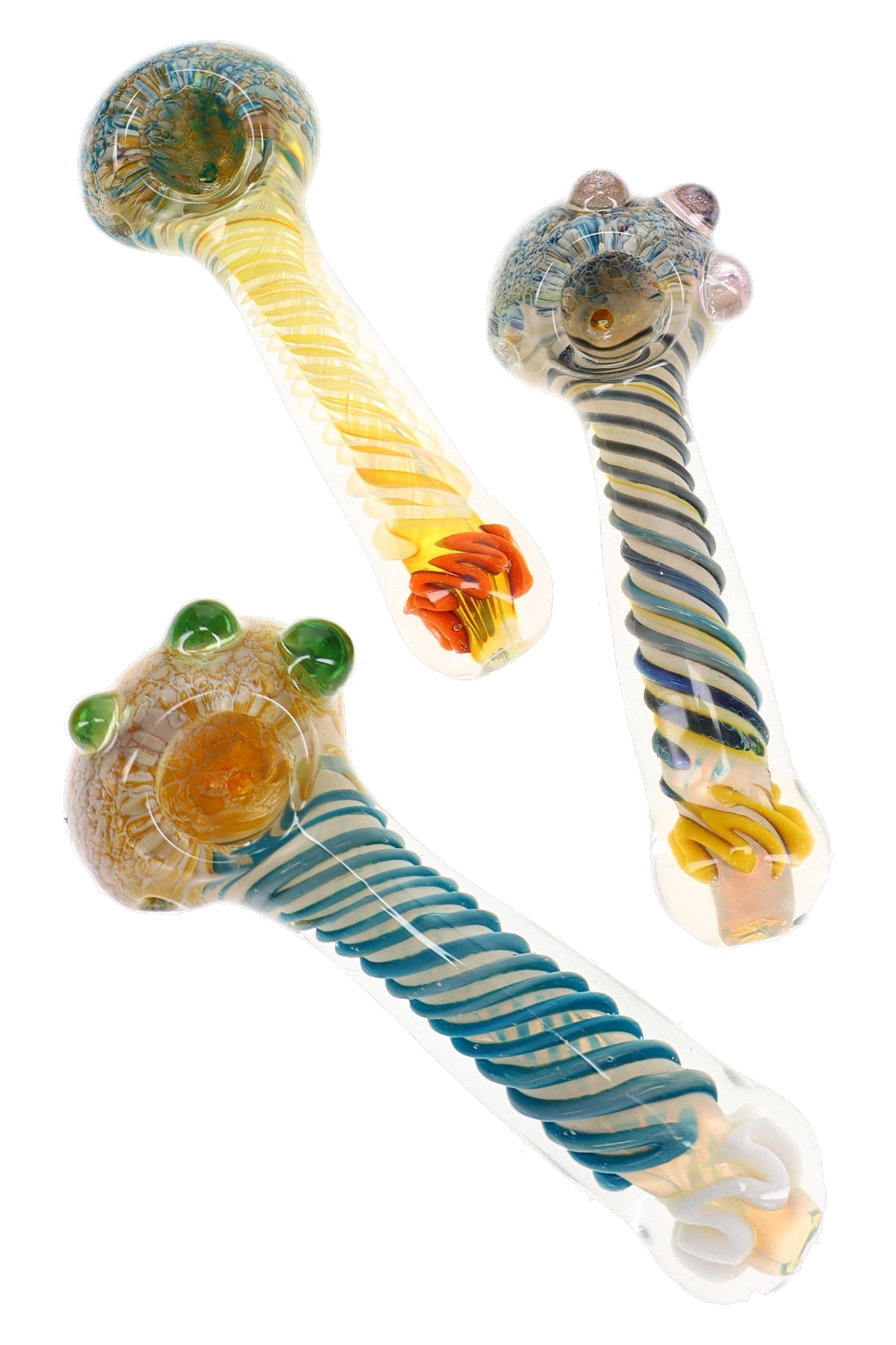 銀燻玻璃碎花紋條紋煙斗 “Orbit Stripe” – 5吋 – 款式隨機
