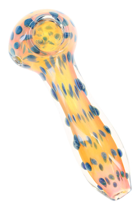 Pipa de vidrio tipo cuchara con espiral y rayas de humo dorado “Dot Dash” – 4½″ – Surtido
