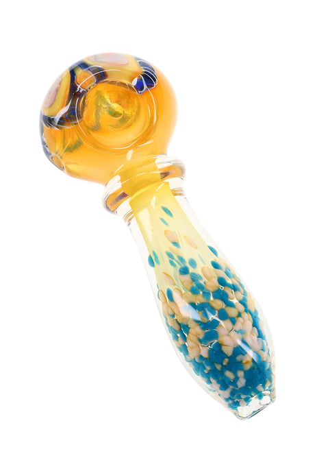 鍍金油煙料紋理玻璃湯匙菸斗「太陽光環」 – 4英吋 – 綜合顏色
