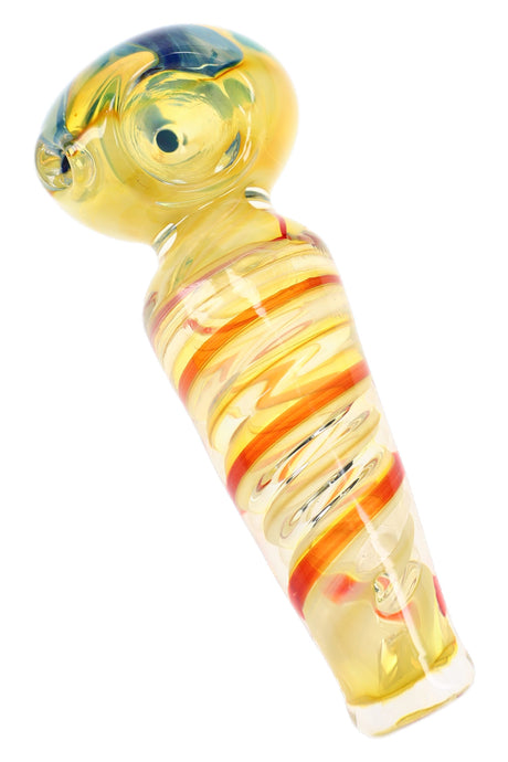 Swirl Striped Fumed Floral Glass Spoon Pipe “Bloom Band” – 4½″ – Assorted Colors