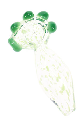 Clear Green Dotted Glass Spoon Hand Pipe “Clover Pop” – 4″