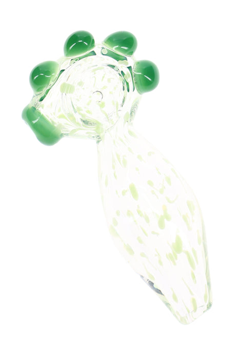 Pipa de mano de vidrio transparente con puntos verdes “Clover Pop” – 4″