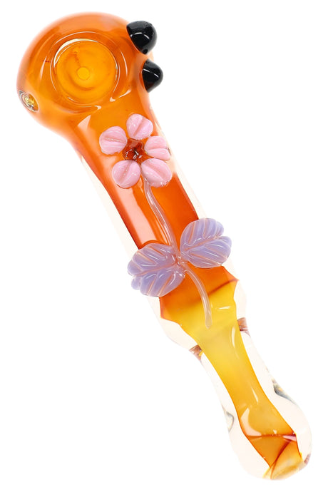 Pipa de vidrio tipo cuchara con flores ahumadas en oro que cambia de color “Petal Glow” – 5½″ – Surtido