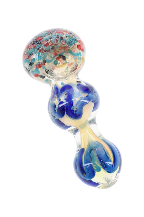 Pipa de cristal tipo cuchara con vidrio de frita que cambia de color “Confetti Curl” – 3.5″ – Colores surtidos