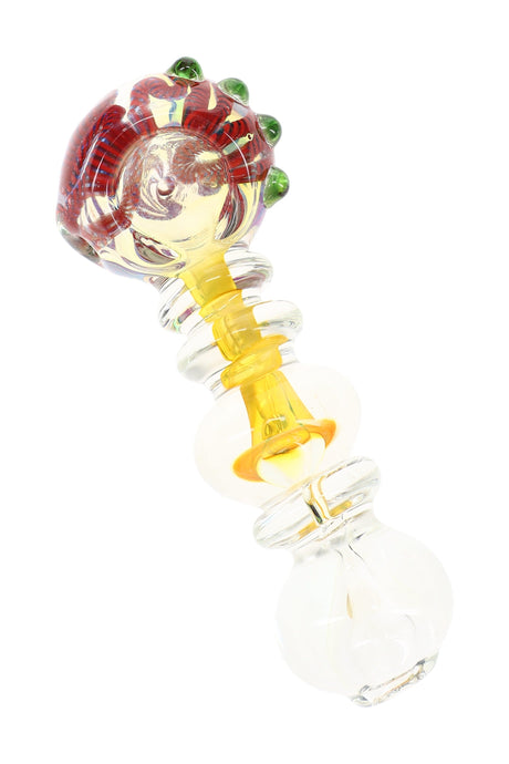 Pipa de vidrio tipo cuchara con anillo a rayas y humo de oro “Orbit Pop” – 4.5″ – Colores surtidos