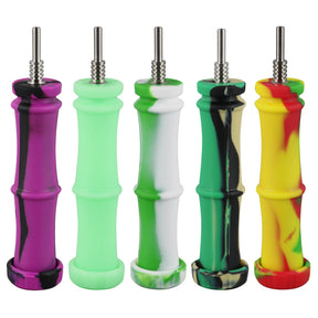 5CT BUNDLE - Silicone Bamboo Style Vapor Straw w/ Titanium Tip - 5.5" / 10mm / Colors Vary