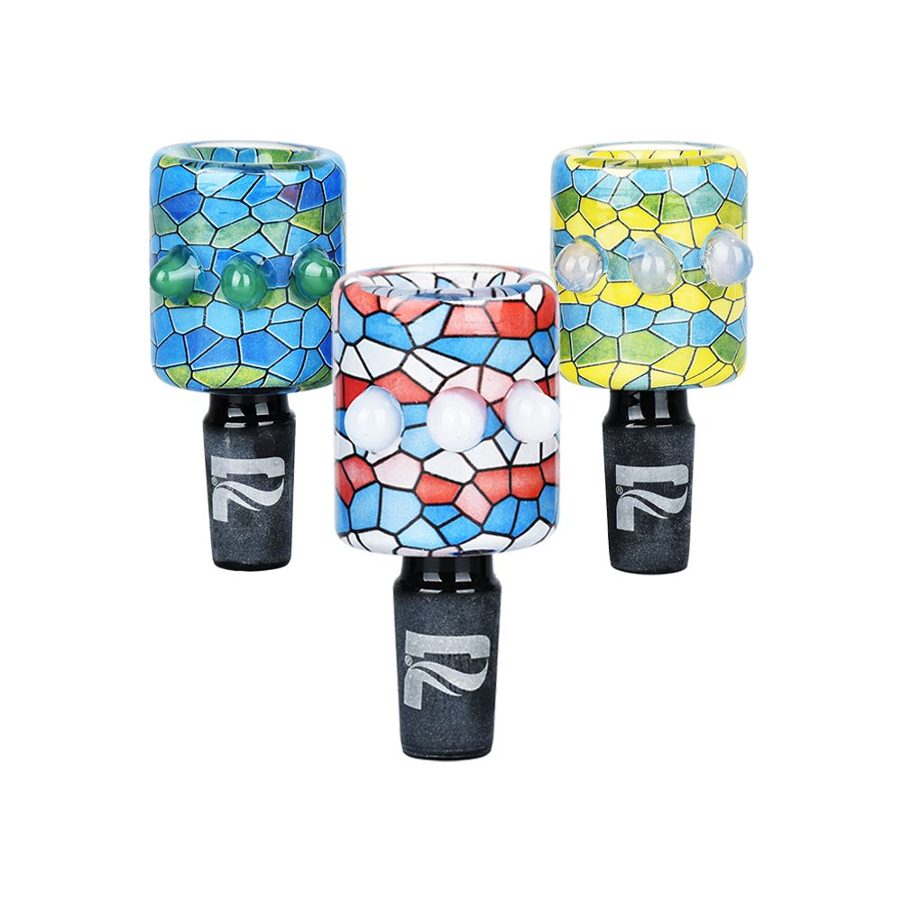 9CT DISPLAY - Pulsar Inside Print Mosaic Bead Grip Herb Slide - 14mm M/Assorted Colors