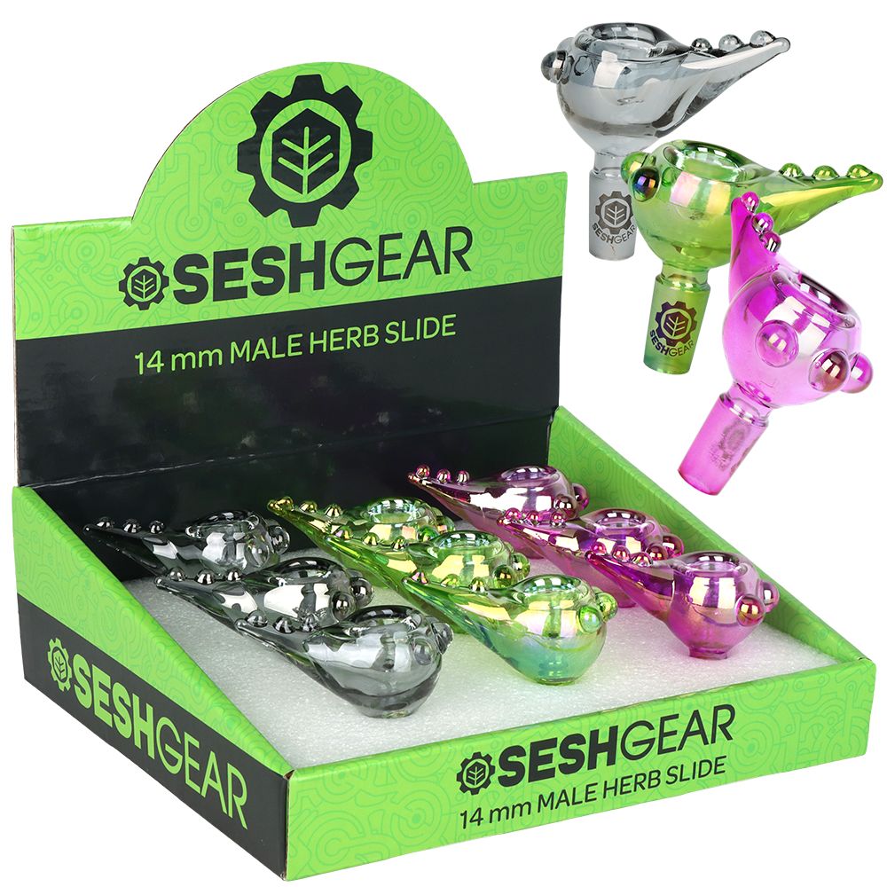 9CT DISPLAY - SeshGear Chromatic Pushed Bowl w Pulled Handle  - 14mm M / Assorted Colors