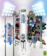 18" Wildstyle Graffiti Colored Glass Straight Beaker Bong