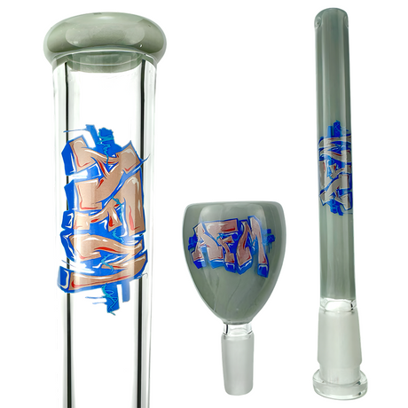 18" Wildstyle Graffiti Colored Glass Straight Beaker Bong