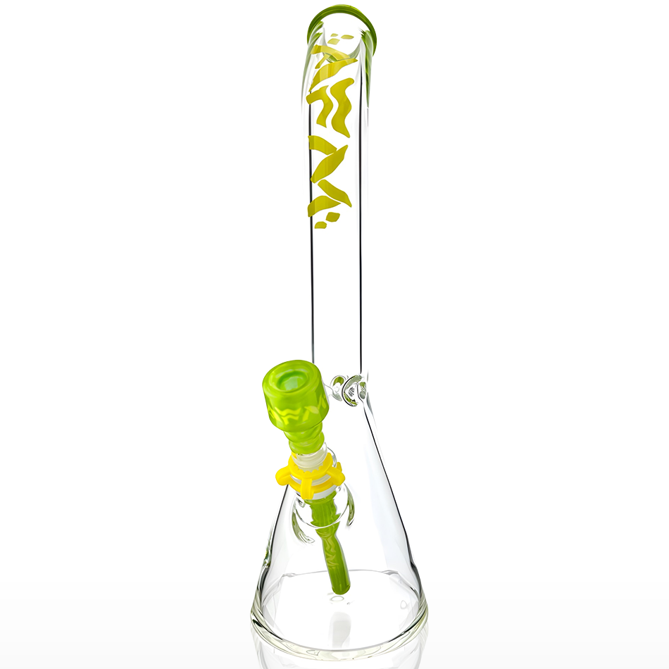 18" Wavy Bent Neck 7mm Colored Lip Glass Beaker Bong Bundle