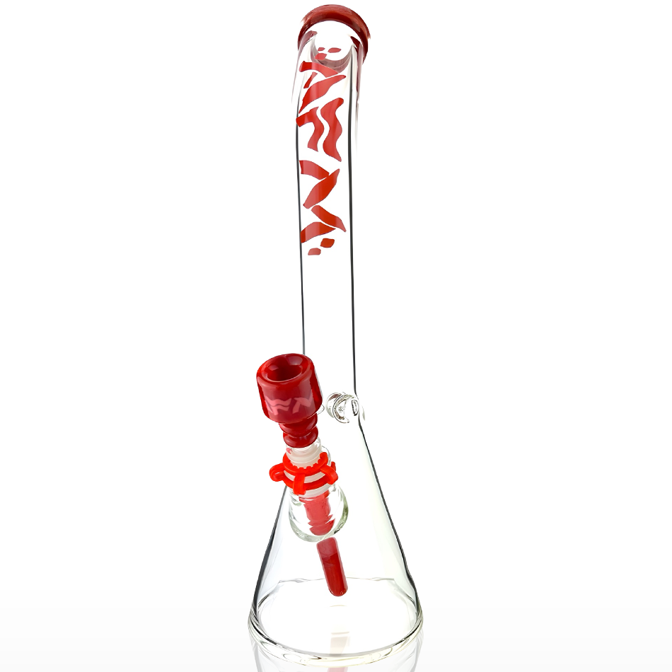 18" Wavy Bent Neck 7mm Colored Lip Glass Beaker Bong Bundle