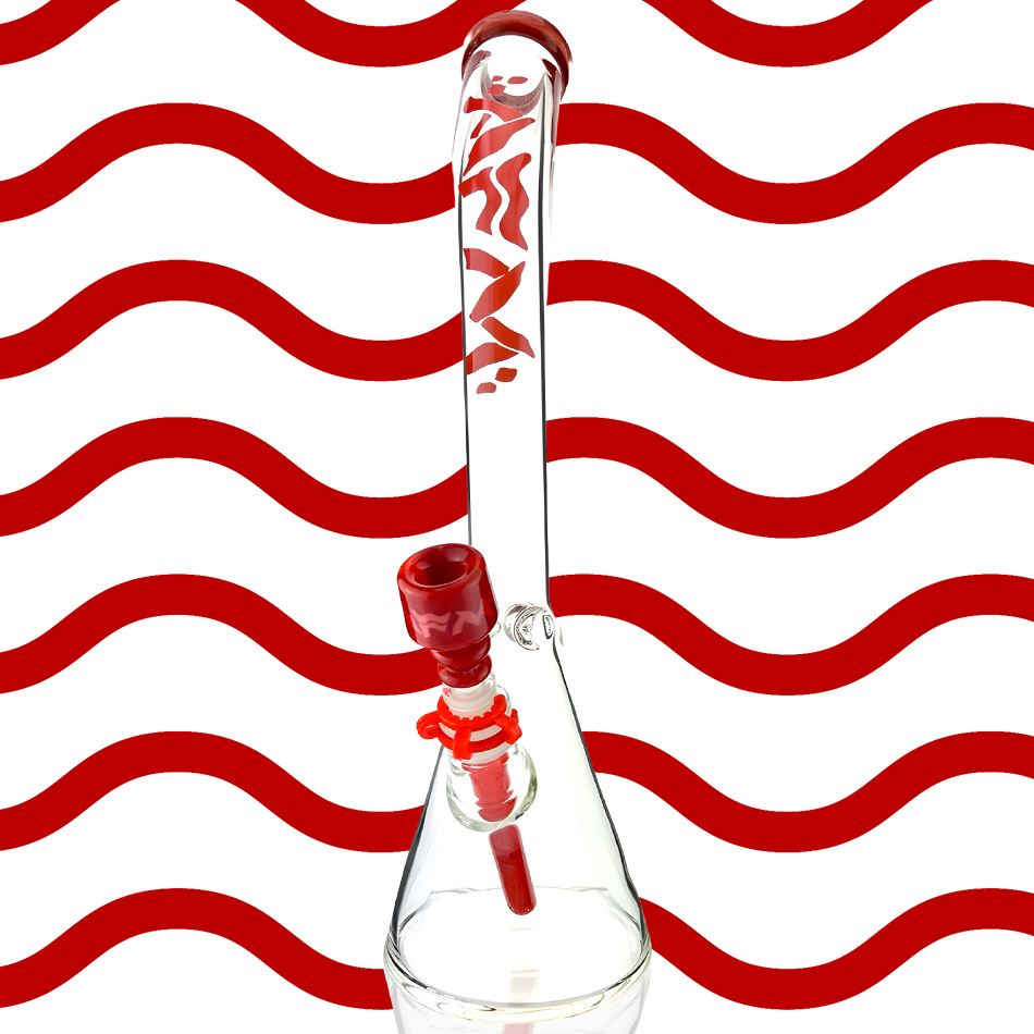 18" Wavy Bent Neck 7mm Colored Lip Glass Beaker Bong Bundle